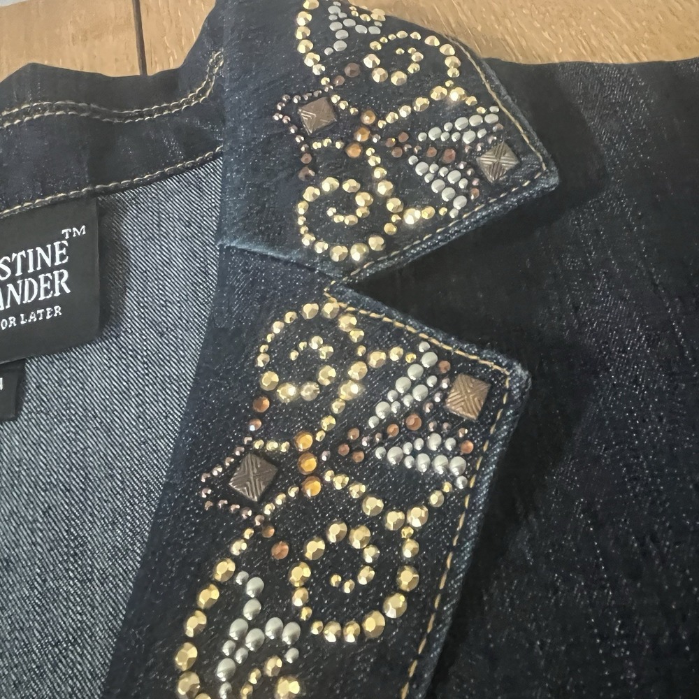 VTG Christine Alexander Wom M Bling Denim Western Glam Crystals & Studs - Picture 3 of 11